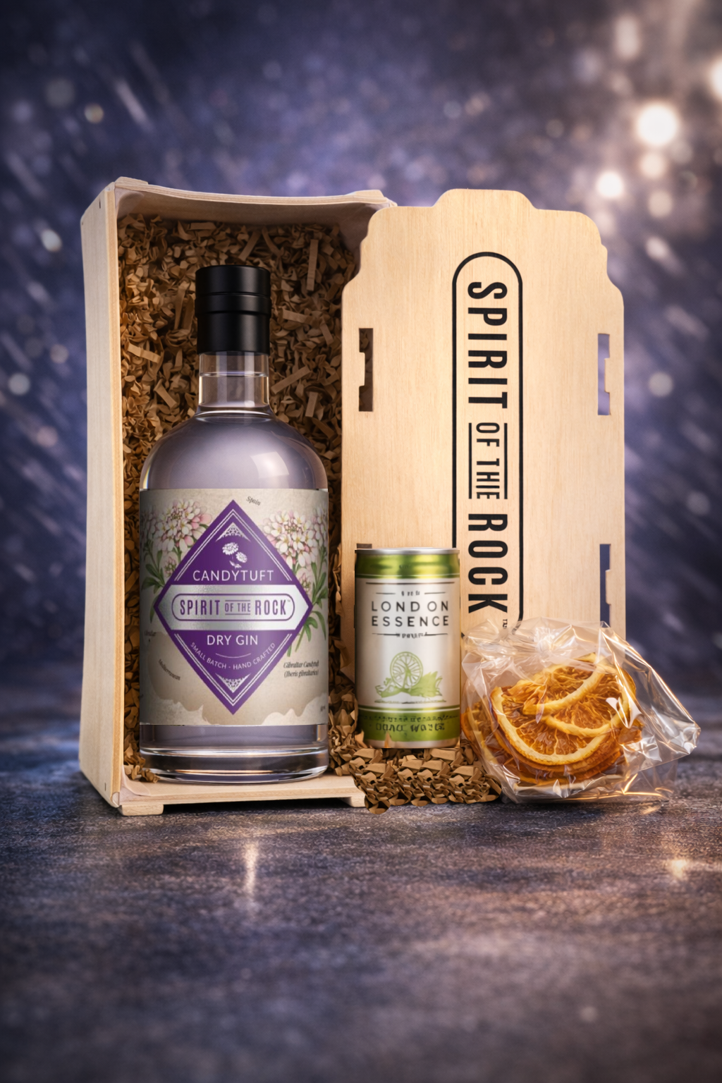 50cl bottle Candytuft Premium Gin and mixer in Wooden Gift Box