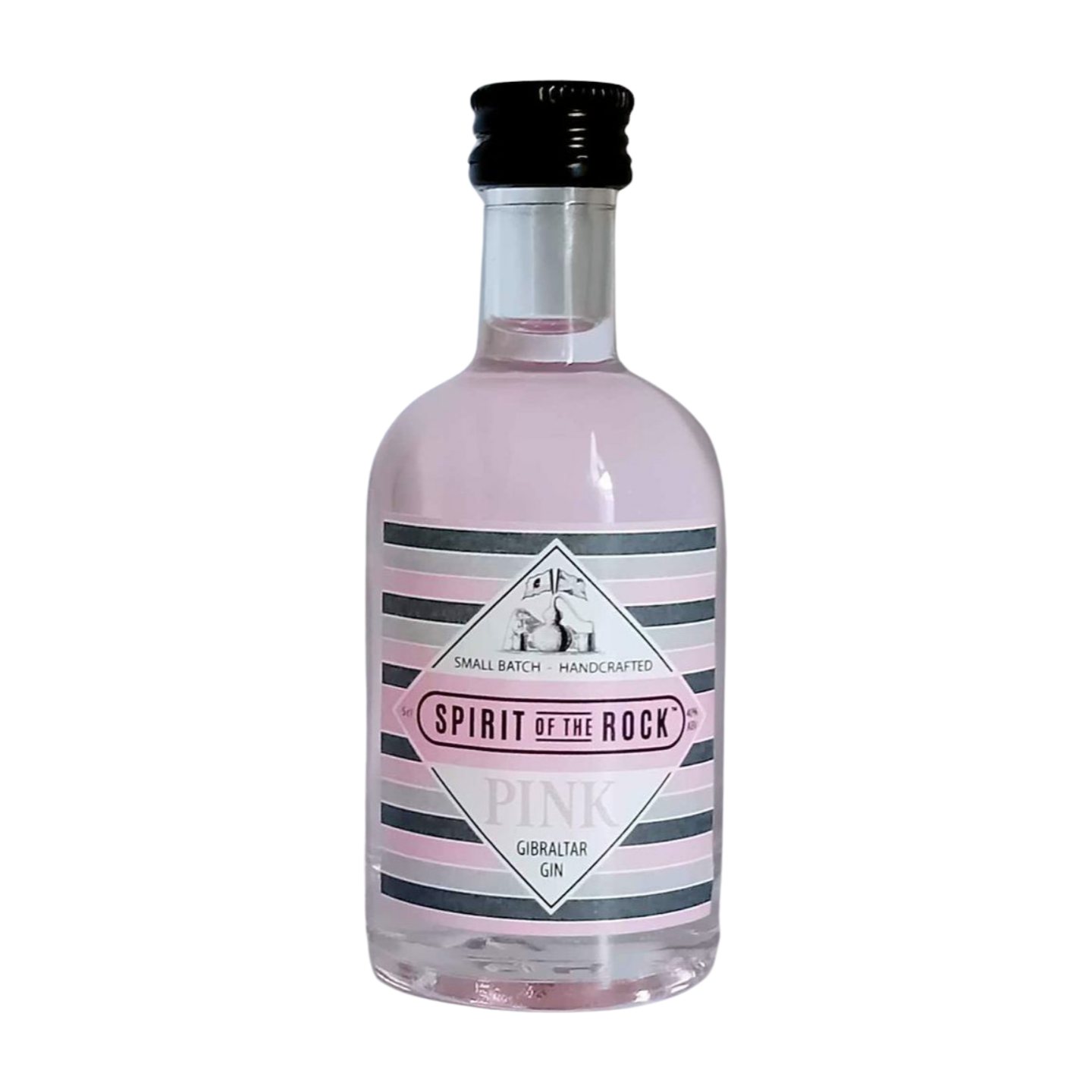 "A bottle of Spirit of the Pink Gin, a vibrant pink gin with floral and fruity notes."