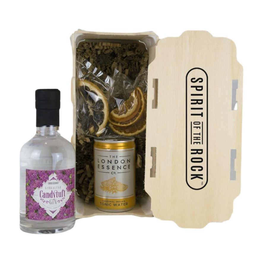 50cl bottle Candytuft Premium Gin and mixer in Wooden Gift Box