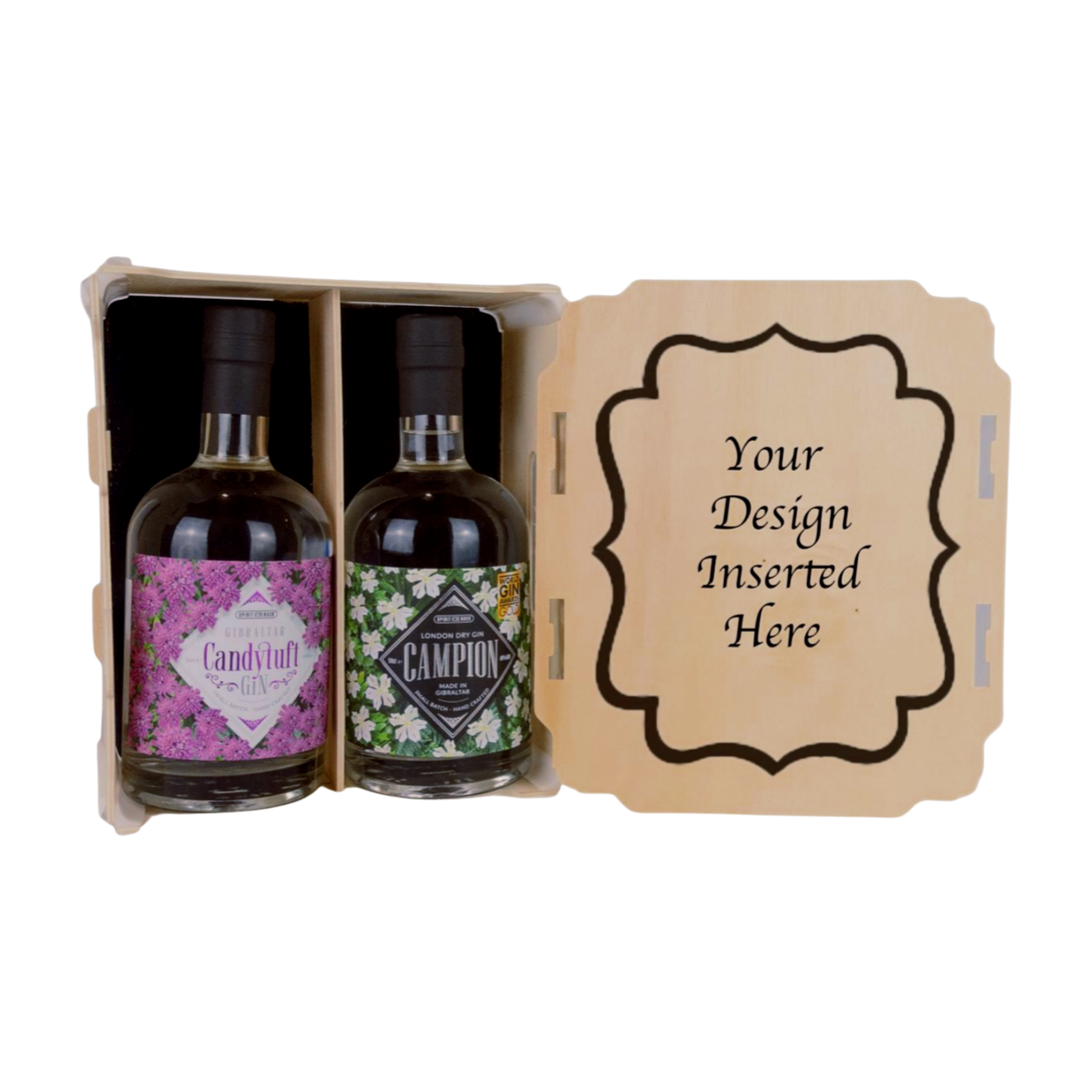 campion and candytuft in stylish wooden gift box
